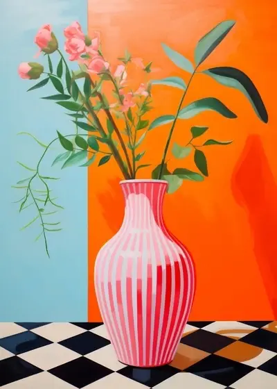 Vase à fleurs de Cactus coloré abstrait aquarelle