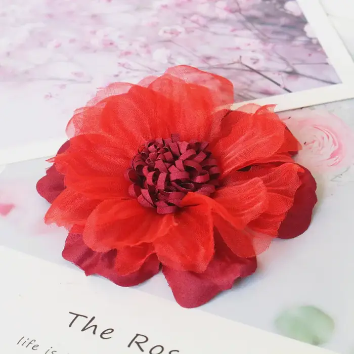 Grands fleurs en tissu faites à la main de 9CM, 5 pièces/lot, pour décoration de vêtements, accessoi