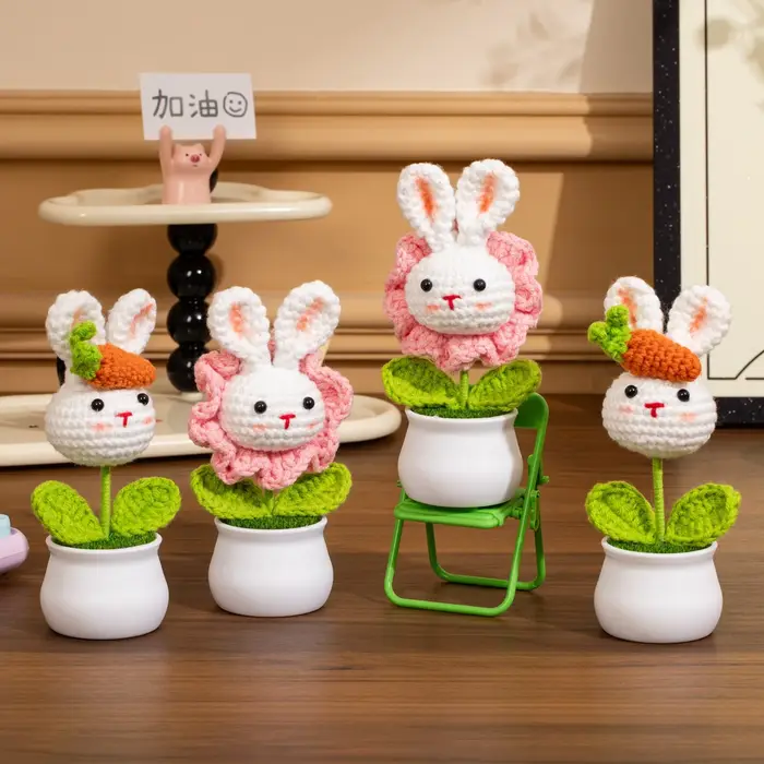 Lapin mignon tricoté fleurs en pot Animal Crochet fleur tissée