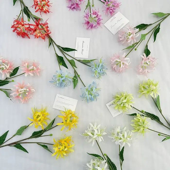 3 Têtes de fleurs artificielles en soie Lycoris Radiata pour la décoration de la maison