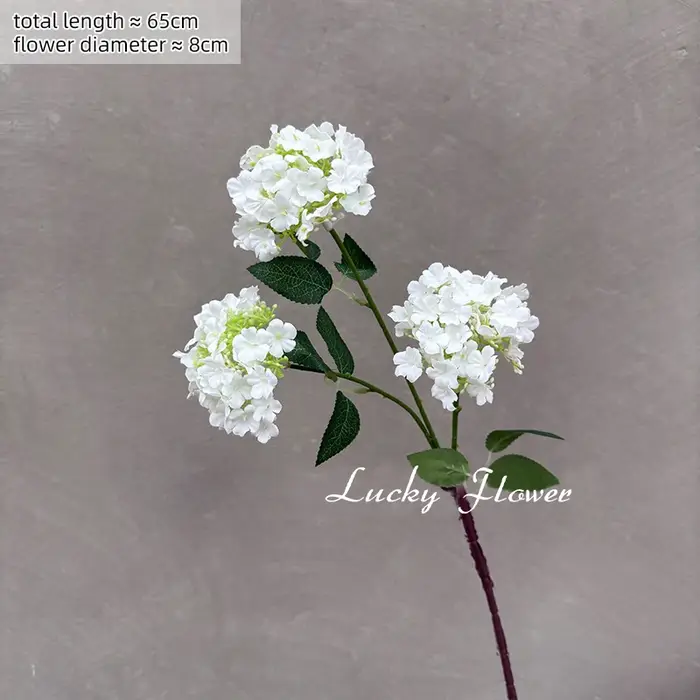 Fleurs artificielles haut de gamme en soie, hydrangea à trois têtes, longue branche, pour décoration