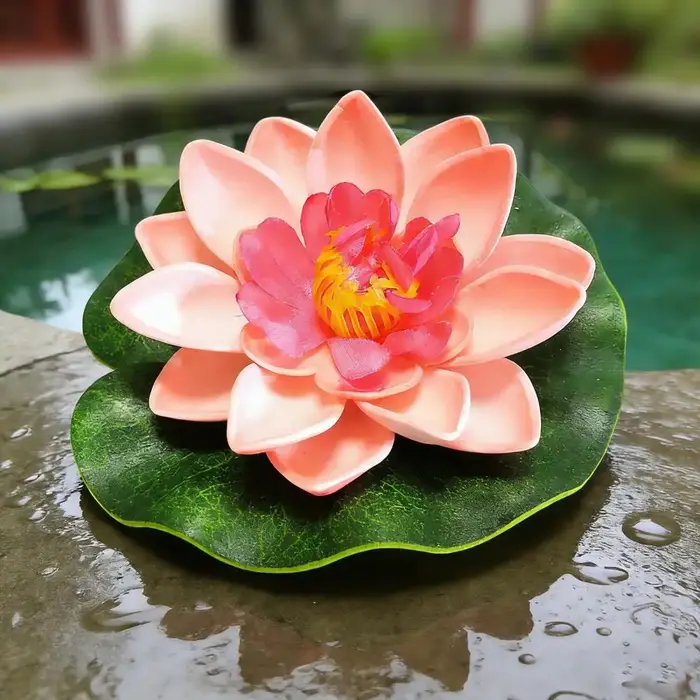 Fleurs de lotus artificielles flottantes décoratives avec feuilles