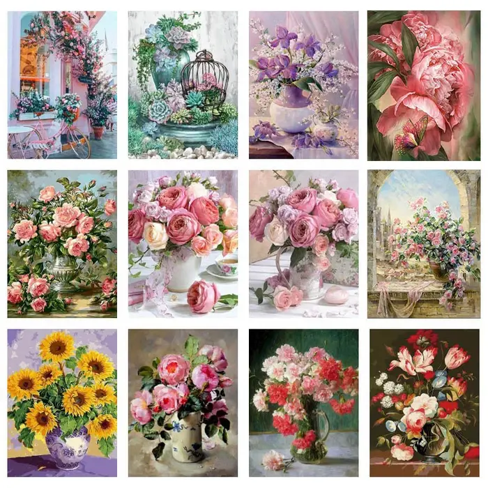 Affiches de peintures de fleurs de pivoine rose