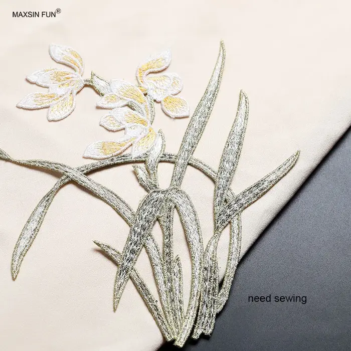Broderie orchidée à coudre sur des patchs de fleurs à la mode pour vêtements
