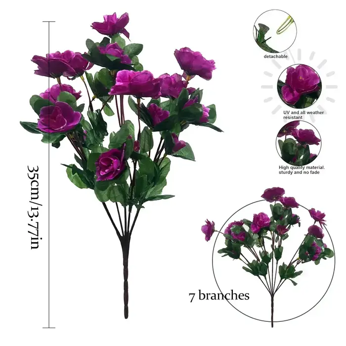 2 pièces/1 ensemble extérieur automne artificiel rouge azalée haute qualité fleurs buissons résistant aux UV décor