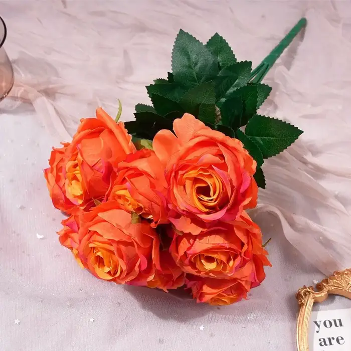 Fleur artificielle rose multicolore à 9 têtes