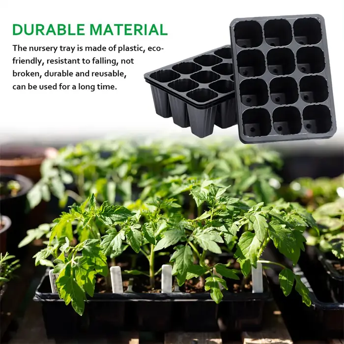 Plateau de semis en plastique noir à 12 trous pour plantes, Pots de démarrage de graines de jardin, plateaux de plantation pour légumes et fleurs
