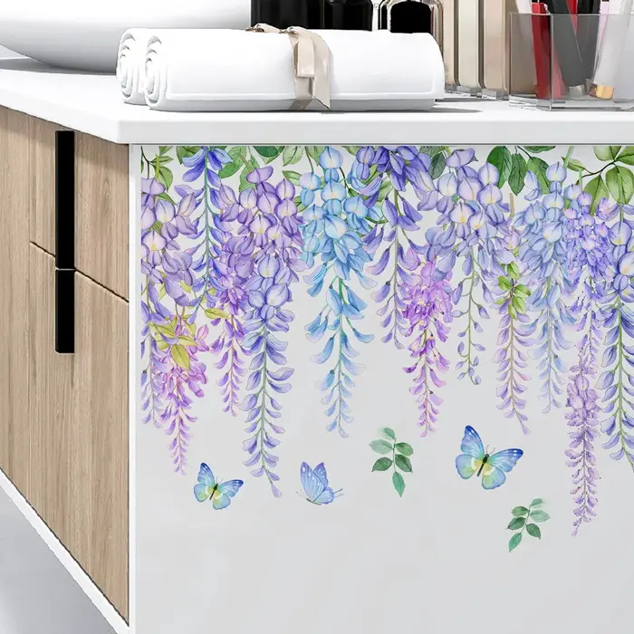 Autocollant mural en forme de feuilles de vigne violette
