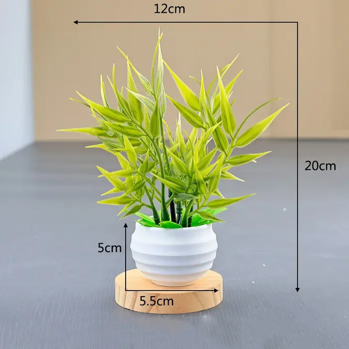 Bonsaï artificiel vert fausse plante feuille de bambou fleur plante en pot pour intérieur extérieur 