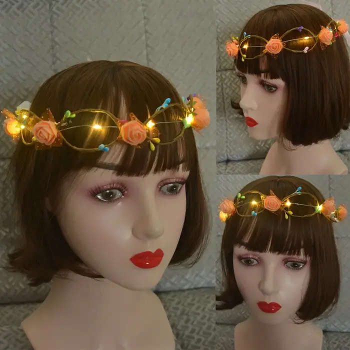 Guirlande d'événement, Couronne de fleurs, Bandeau de fée, Couronne lumineuse LED, Bandeau pour cheveux, Cosplay, Fournitures de fête lumineuse d'anniversaire