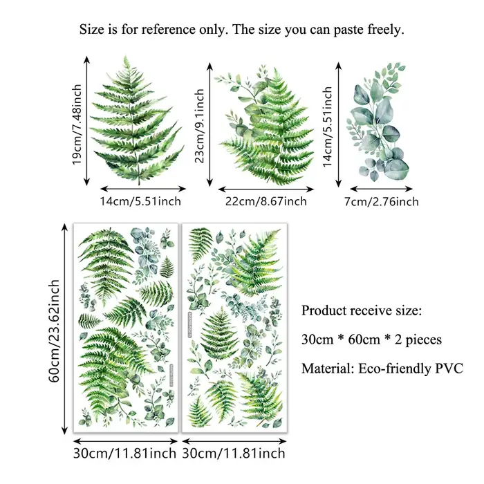 Autocollants muraux en forme de feuilles de plantes vertes pour la décoration de salon