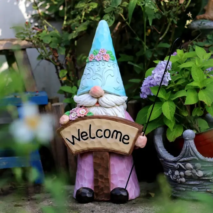 Statue de jardin Gandalf avec panneau de bienvenue, décor de balcon extérieur, Figurine de Gnome fantaisiste tenant une bobine d'encens, ornement de cour Unique