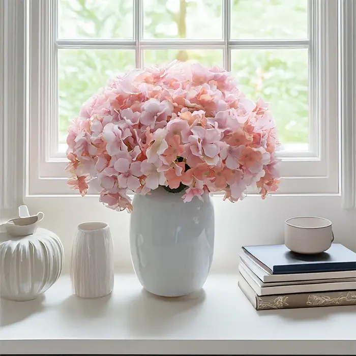 Fleurs artificielles d'hortensia 17 pouces, 5 têtes, décoration fraîche pour la maison, décoration de mariage, Arrangement de Table, fausse affichage Floral, photographie