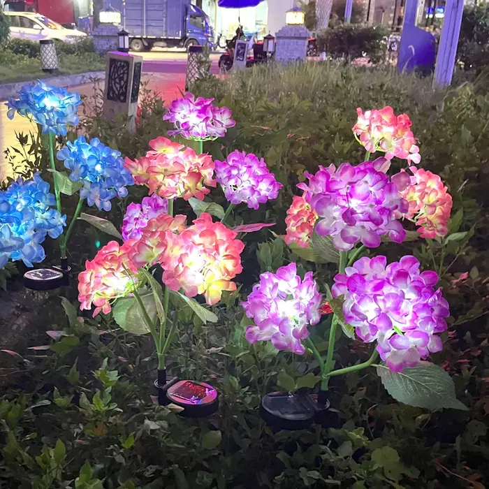 Hortensia fleurs pelouse lumière piquets de jardin lumières au sol décor extérieur lampe voie étanche étang Floral