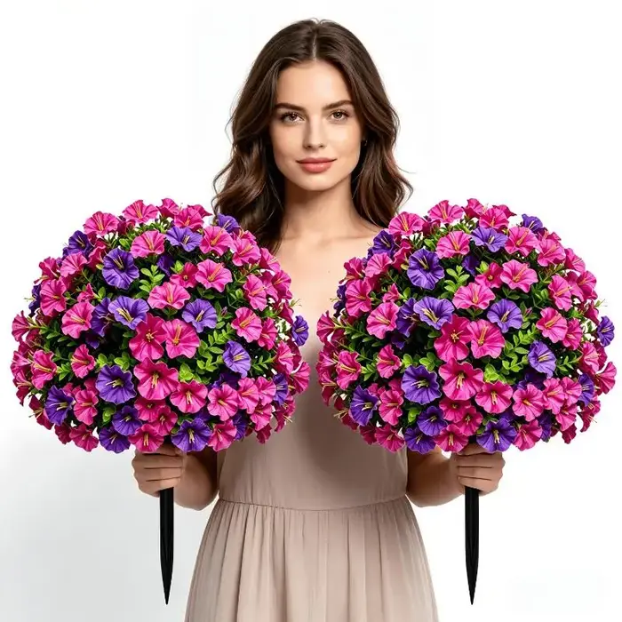 Fleurs artificielles de gloire du matin avec piquet de fixation au sol