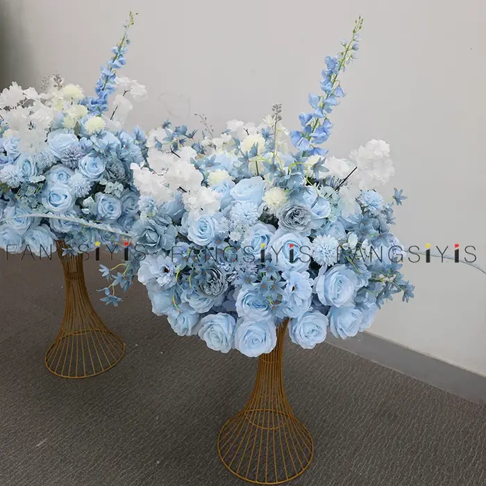 Bébé bleu rose delphinium grande boule de fleurs centre de Table événement décor de mariage route plomb artificiel Arrangement Floral Bouquet