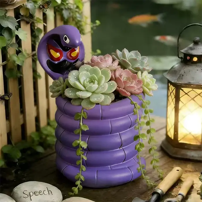 Pot de fleurs en forme de cobra violet, plantes en pot vertes, conteneur en forme de serpent, décoration de jardin, artisanat en résine, ornement, cadeau