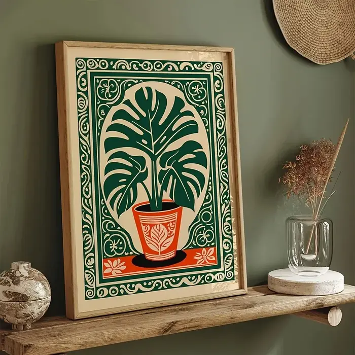 Toile imprimée de plante de Monstera bohème, plante tropicale rétro, feuille verte, affiche d'art mu