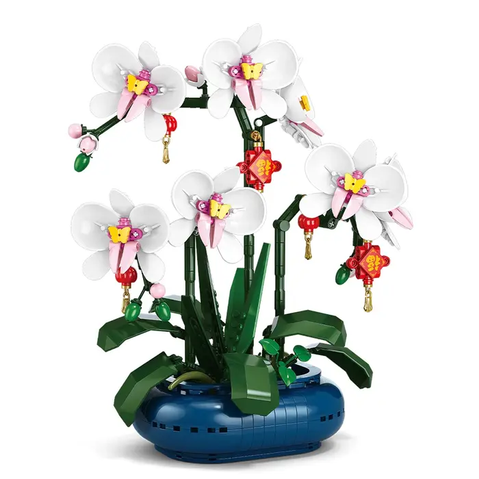 Ville créativité Bouquet de fleurs fleur de prunier bonsaï plante en pot blocs de construction modèle décoration de la maison jouet pour enfants cadeau ﻿