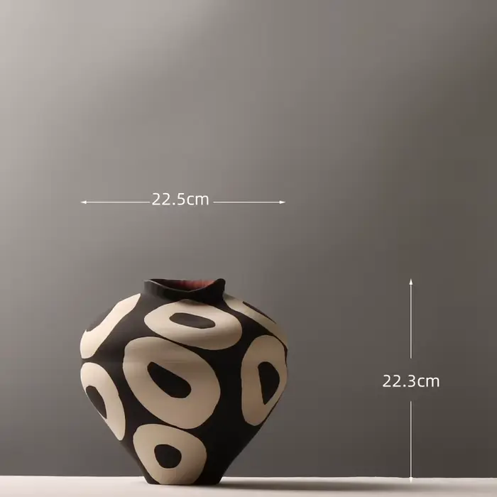 Vase en céramique cercles géométriques dessinés à la main, accessoires d'arrangement de fleurs, Pot