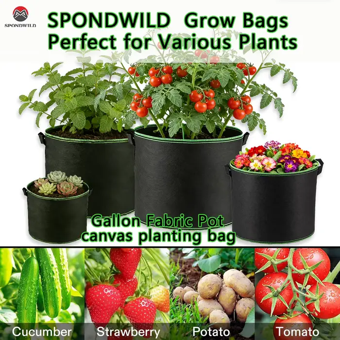 Sacs de culture SPONDWILD avec poignées, pots en tissu de 5/7/10/100 gallons pour la plantation de tomates, de pommes de terre, de légumes et d'arbres