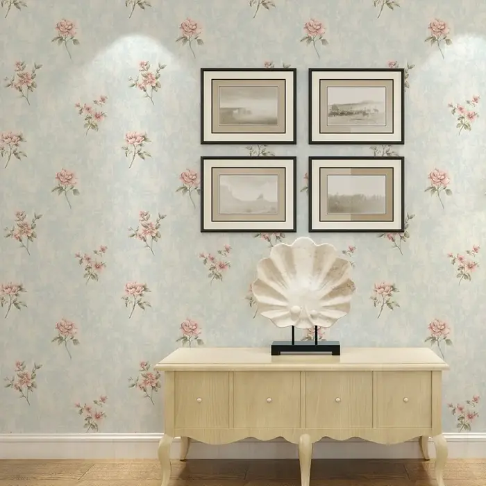 Papier Peint Non Tissé Motif Fleurs Déchirées pour Chambre, Salon, Fond de Décoration Murale Rose et Bleu, Décoration Intérieure