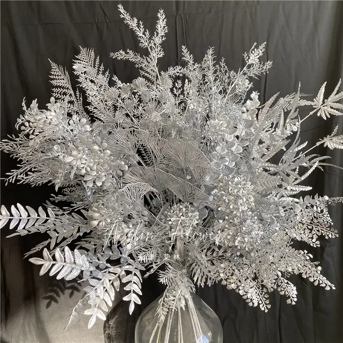 Feuilles de fleurs artificielles série argent