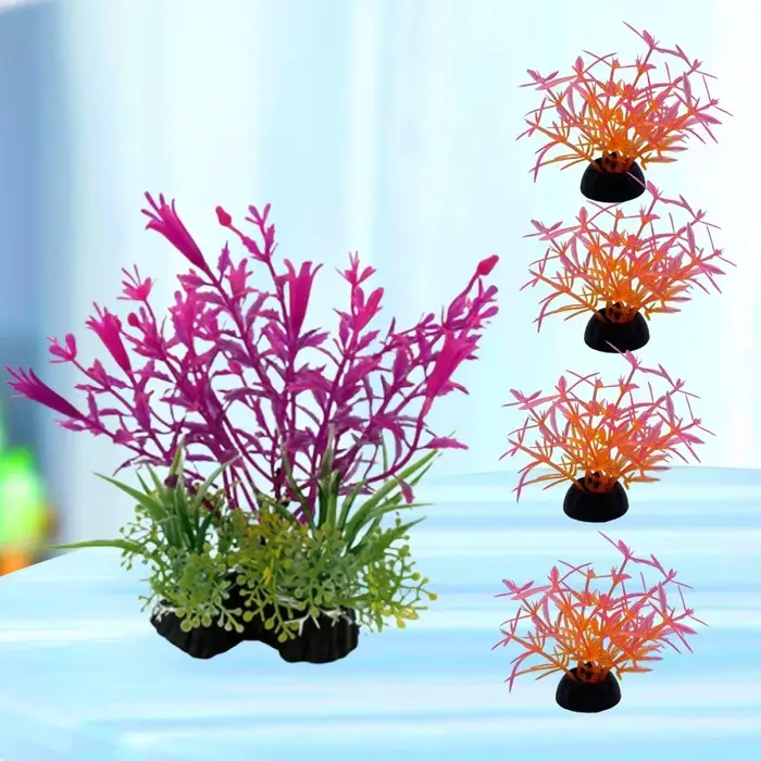 Ornements de plantes d'aquarium, 5 pièces, Simulation en plastique, herbe d'eau artificielle, access