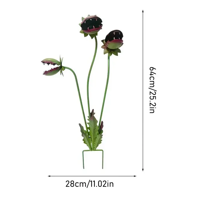 Piquet de jardin en métal en forme de plante carnivore