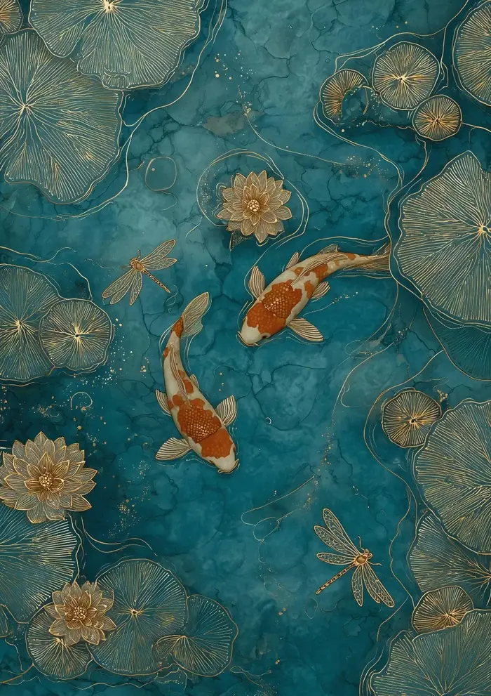 Affiche de poisson Koi émeraude d'étang japonais
