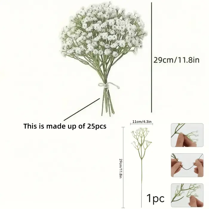20 fleurs artificielles réalistes en gypsophile blanc – Élégantes fausses
