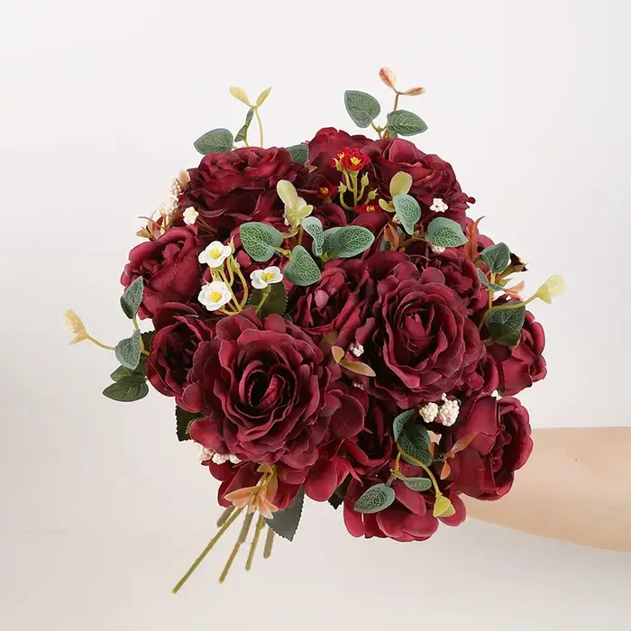 Pivoines bordeaux fleurs artificielles 2 pièces Rose hortensia Vintage fausses