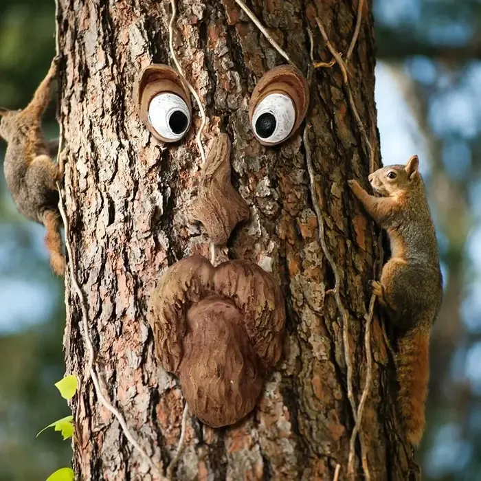 Décor extérieur de visages d'arbre