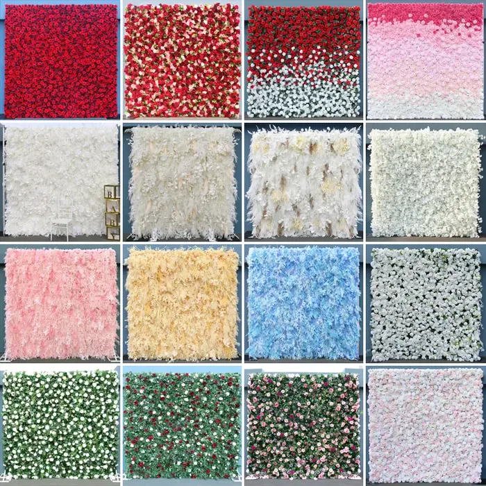 Mur de fleurs artificielles en tissu blanc enroulable