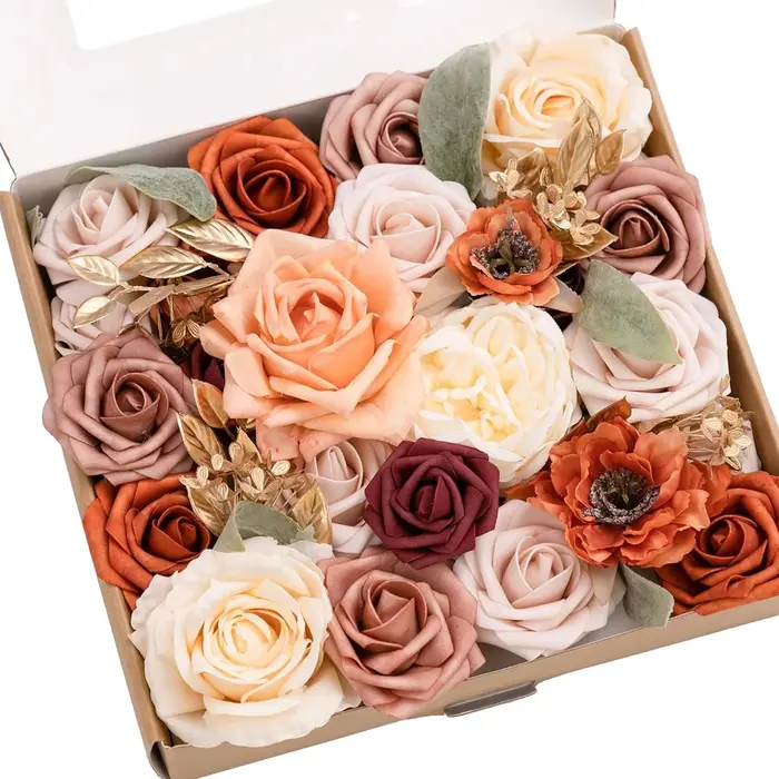 Boîte combinée de fleurs artificielles de terre rouge, bouquet de mariée, décorations DIY extérieure
