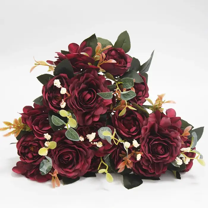 Pivoines bordeaux fleurs artificielles 2 pièces Rose hortensia Vintage fausses
