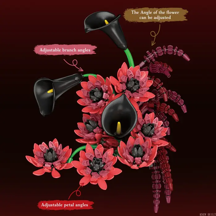 Bouquet de fleurs éternelles à construire avec blocs de construction, 885 pièces, accent romantique pour bureau, cadeau d'anniversaire ou de Saint-Valentin, décoration florale sans eau pour la maison