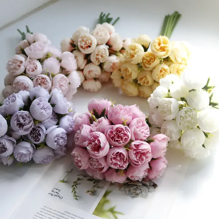 27 têtes Rose pivoine fleurs artificielles Bouquet de soie Roses fausse fleur pour Vase de Table organiser