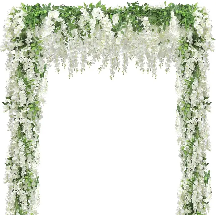 Guirlande de fleurs de glycine artificielle en soie blanche de 1,8 m pour décoration murale, arche d