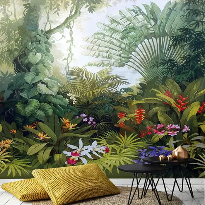 Papier peint Mural personnalisé Style européen rétro forêt tropicale plante paysage Photo peinture murale peintures