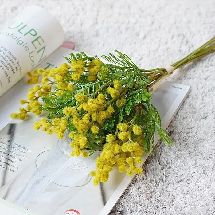 Fausses fleurs Mimosa d'acacia artificielles de 14.96 pouces, pour décoration de maison, Bouquet de 