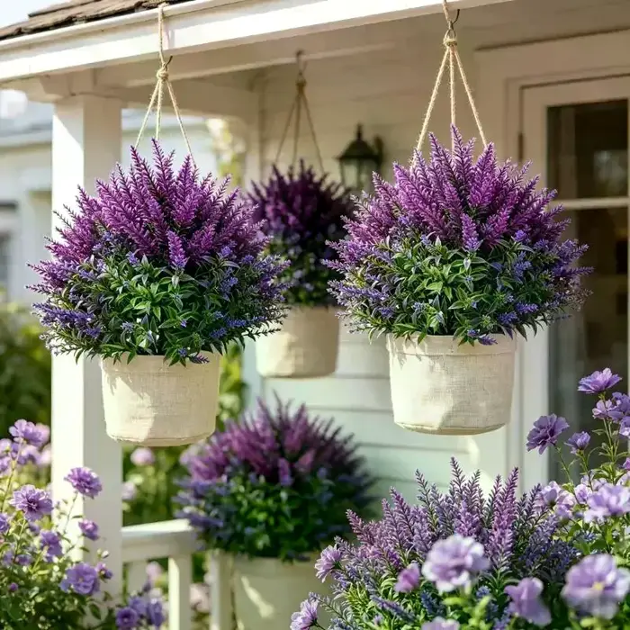 Plante artificielle en forme de lavande, fleur violette artificielle sur piquet pour jardin, cour, patio, pelouse, décoration extérieure