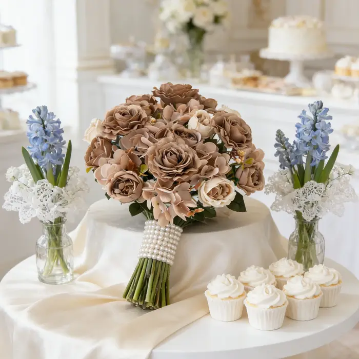 Bouquet de fleurs artificielles en soie : roses