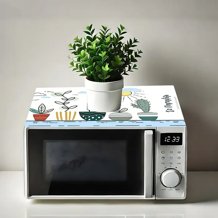 Housse anti-poussière pour micro-ondes à motif de plantes en pot