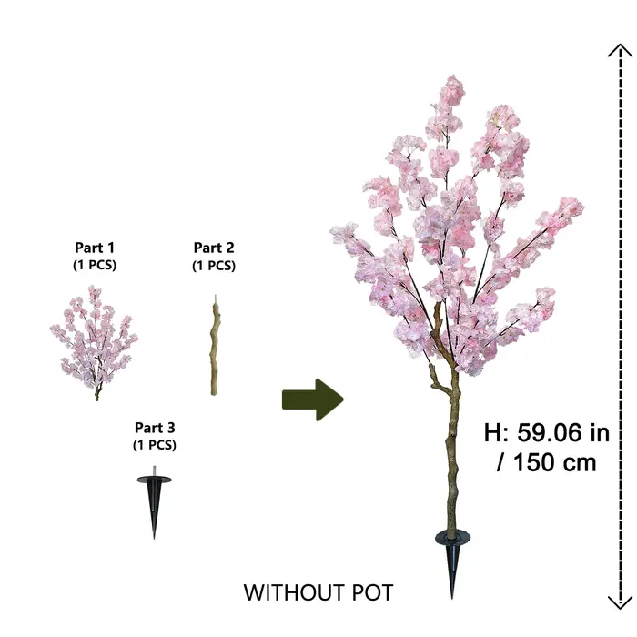 Arbre à fleurs de cerisier rose artificiel de 120-180 cm