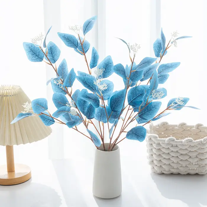 Plantes artificielles fausses feuilles trois volets Eucalyptus Bonsaï WeddingHome décoration intérieur table à manger