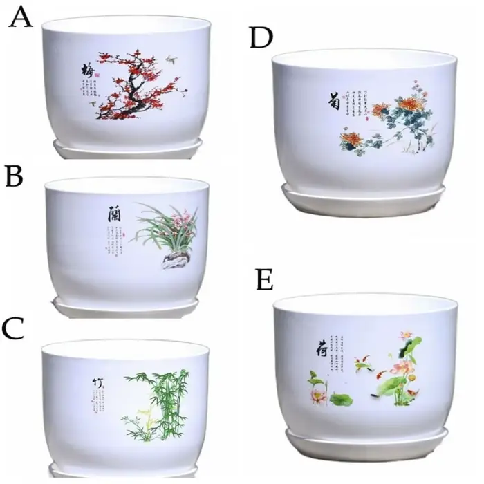 Pot de fleurs en plastique extra large blanc avec plateau