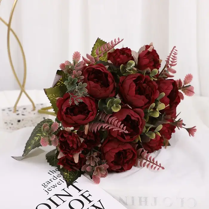 Bundle de fleurs artificielles de simulation de pivoine Ronghua, fausse fleur, décoration horticole