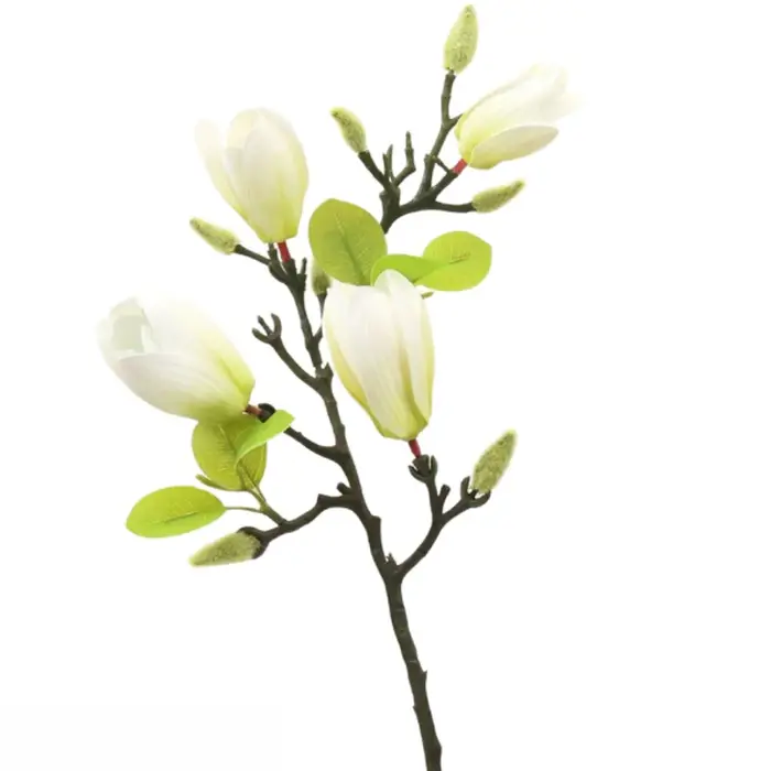Bouquet de Magnolias Réalistes en Soie avec Feuilles Texturées et Boutons Définis pour l'Aménagement du Salon