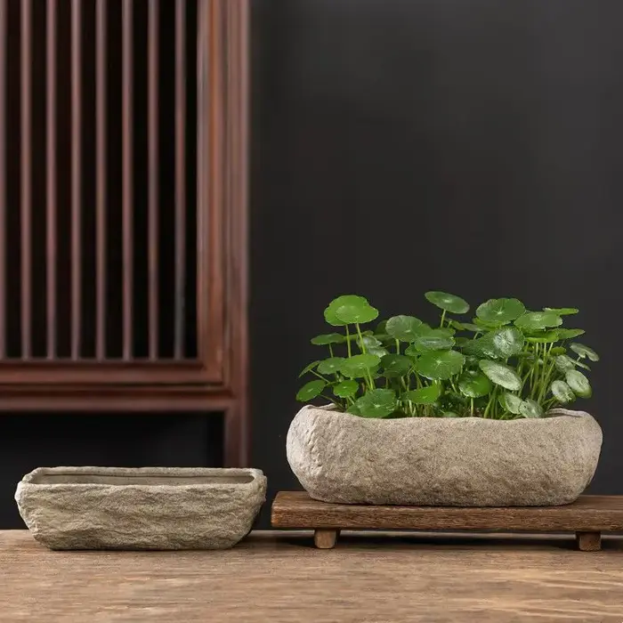Pots hydroponiques, plantes, pots en céramique rectangulaires de luxe pour l'intérieur, culture hydroponique, pots imitation pierre, décoration intérieure